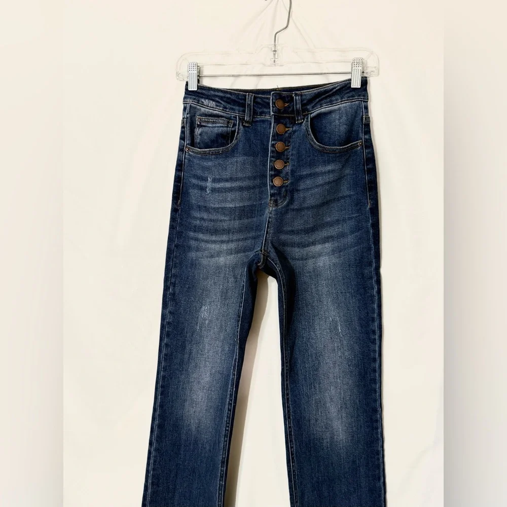 Risen Betty High Rise Button Fly Raw Hem Skinny Straight Leg Jeans Size 3 - Picture 5 of 12